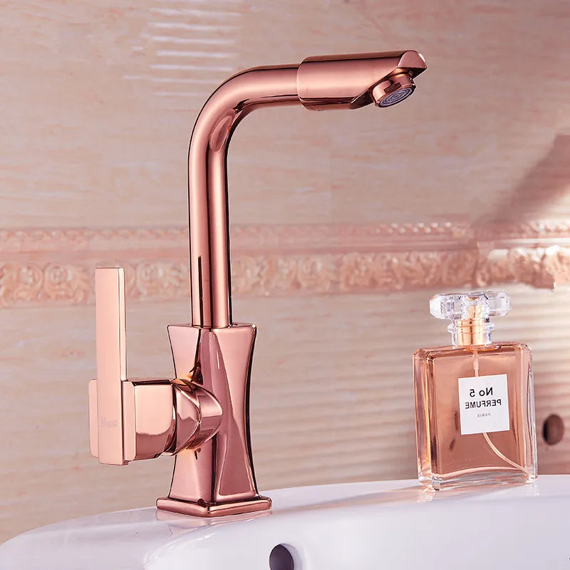 Afralia™ Brass Basin Faucet Swivel Spout Vanity Sink Mixer - Gold/Rose Gold/Chrome