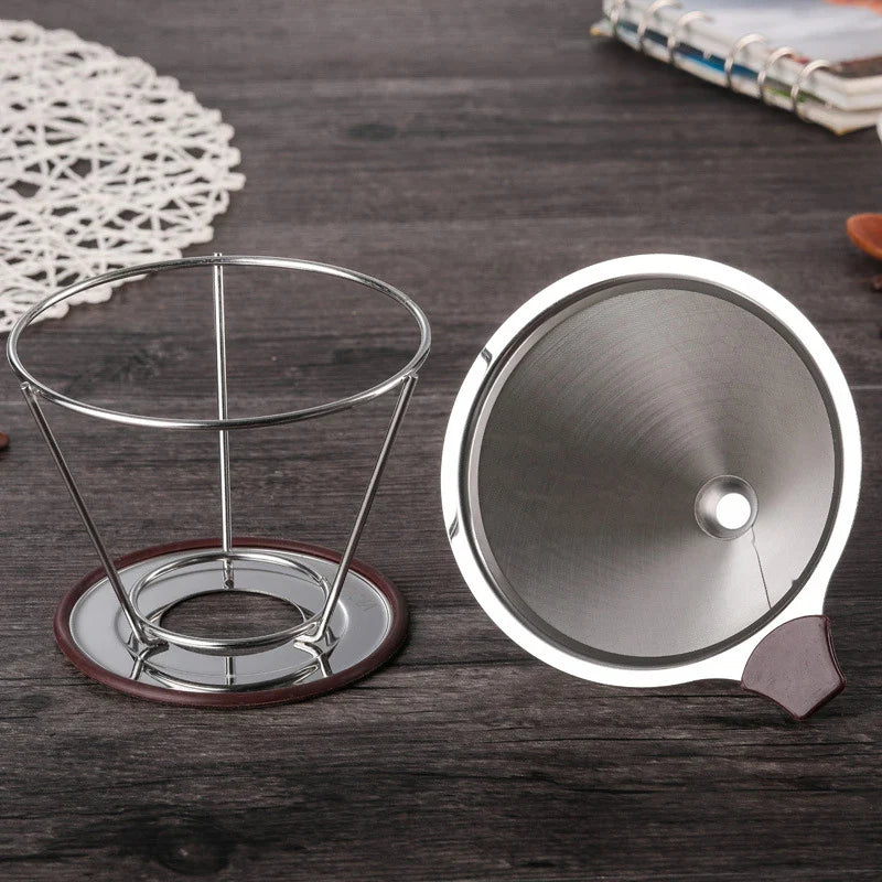 Afralia™ Double Layer Stainless Steel Coffee Filter Funnel Dripper for Durable Brewing