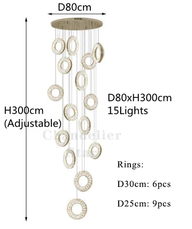Afralia™ LED Crystal Chandelier Stainless Steel Pendant Light for Living Room