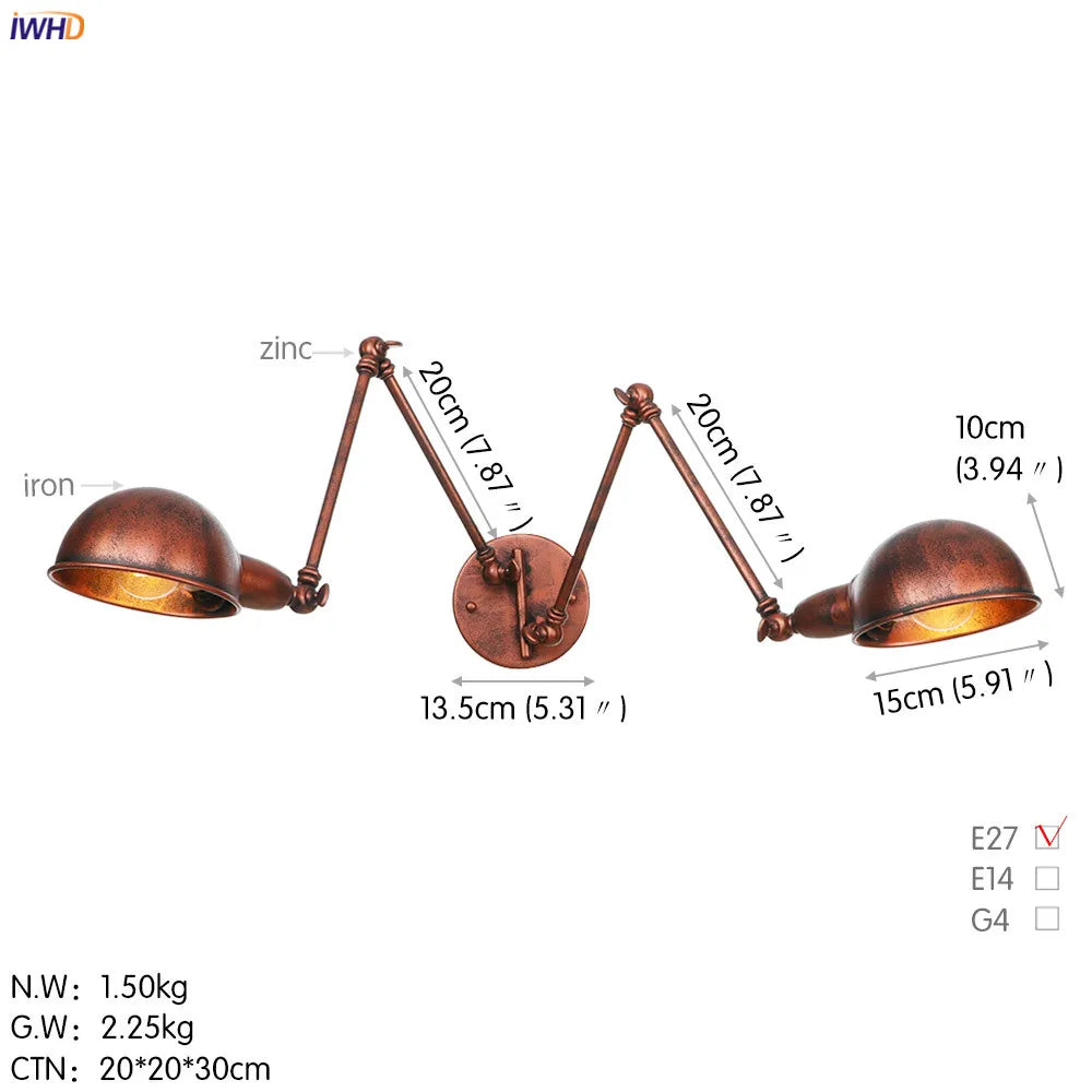 Afralia™ Loft Antique Edison Wall Sconce Swing Arm Wall Light - 3 Heads Black