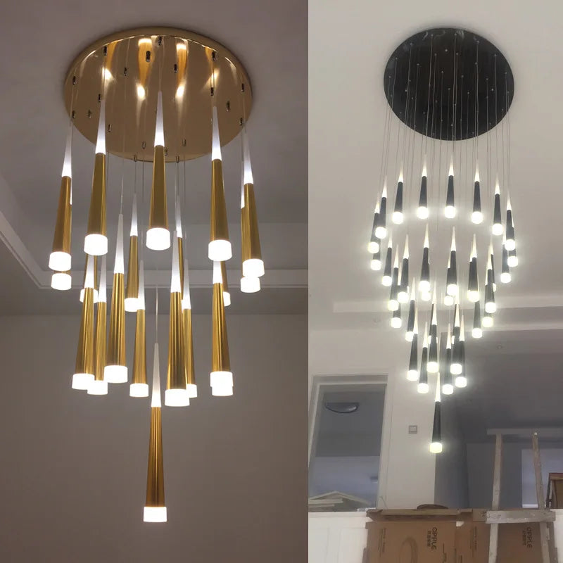 Afralia™ LED Ring Chandelier Stair Chandelier Rotating Kitchen Hanging Lamp, Modern Villa Decor Lighting