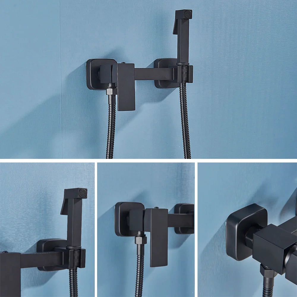 Afralia™ Brass Bidet Sprayer Faucet Set - Hot Cold Mixer, Wall Mounted Toilet Shattaf