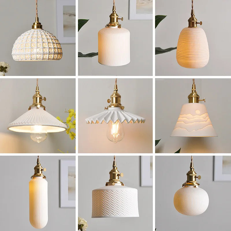 Afralia™ Nordic White Ceramic LED Pendant Lights with Knob Switch for Modern Living spaces