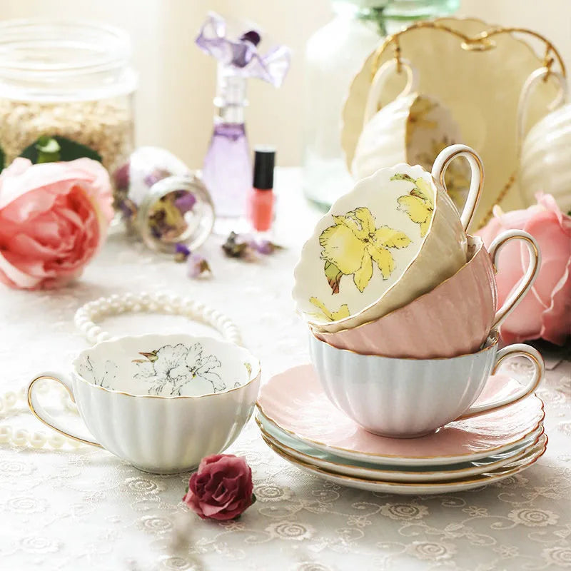 Afralia™ Pink Porcelain Tea Cup Set 200ML - English Afternoon Breakfast Coffeeware