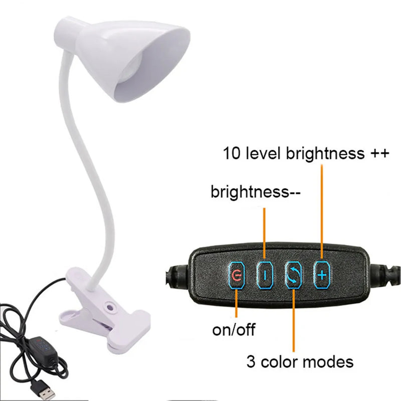 Afralia™ 5W USB Night Light LED Clip Lamp, Dimmable, 3 Color Modes, 10 Brightness Settings