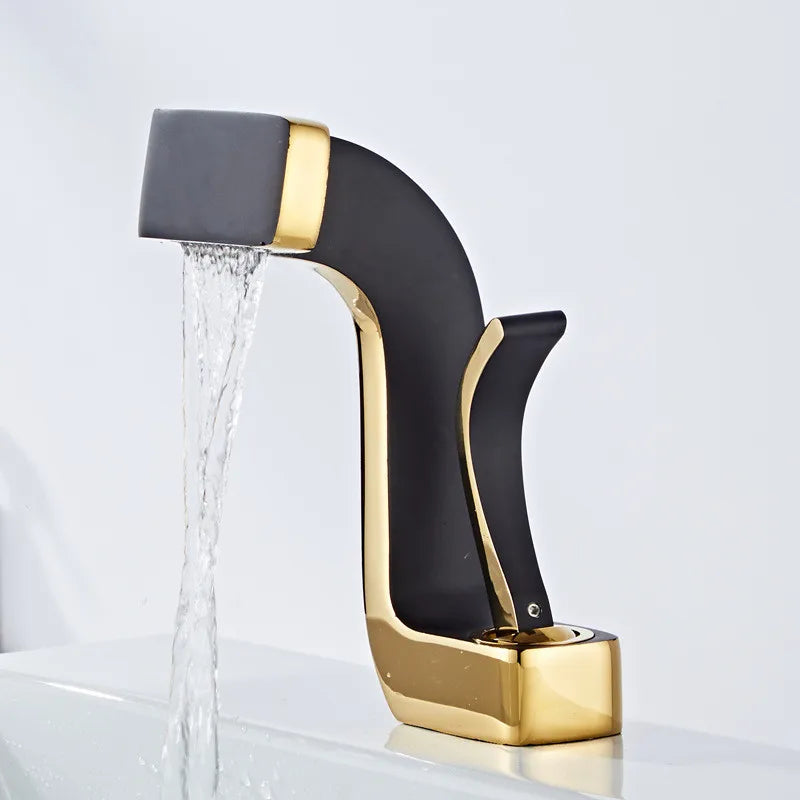 Afralia™ Modern Black Gold Basin Faucet - Brass Bathroom Mixer, Hot & Cold Elegant Crane