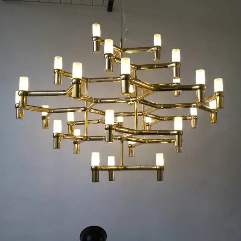 Afralia™ Luxury Villa Foyer Metal Chandelier - Modern Adjustable Gold Silver Pendant Lighting