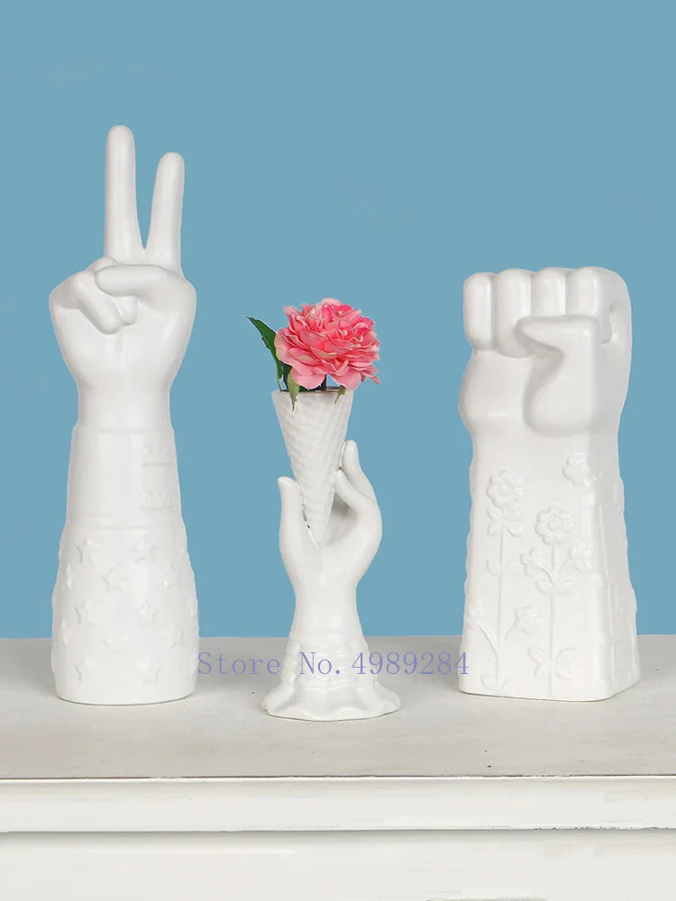 Afralia™ Abstract Character White Ceramics Vase Home Decor Handcrafted Modern Flower Arrangement