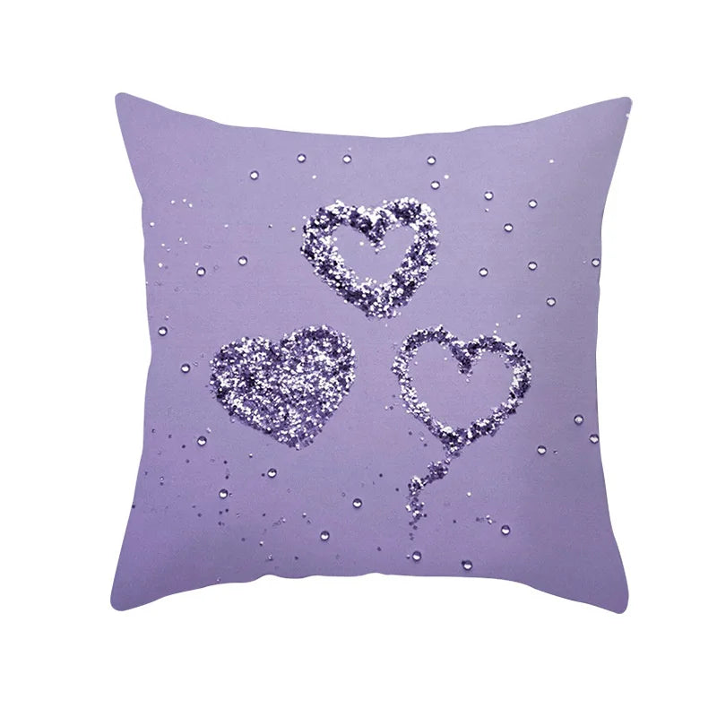 Afralia™ Purple Geometric Heart Charms Pillow Case: Chic Home Decor in Marble-inspired Design