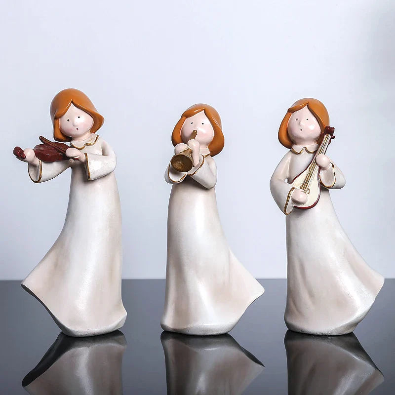 Afralia™ Vintage Musician Figurines: Violinist & Flute Girls Resin Sculpture Craftsmanship