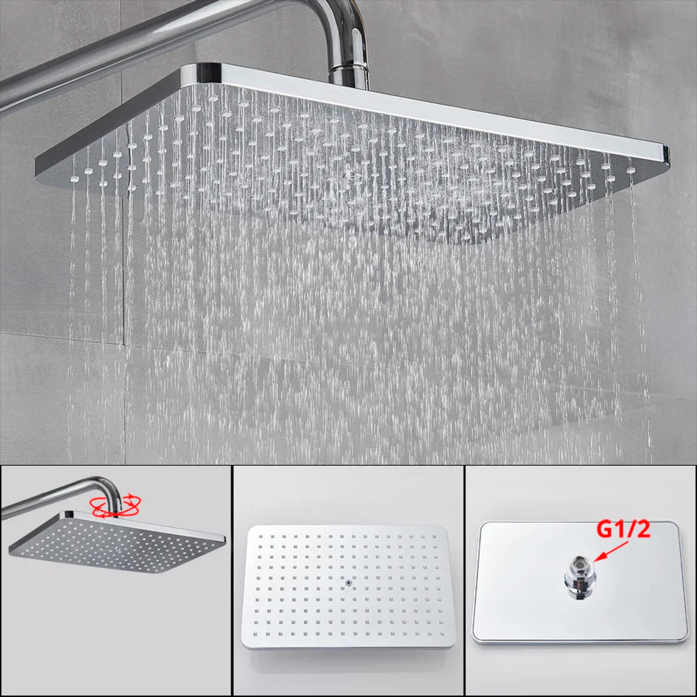 Afralia™ Chrome Thermostatic Shower Faucet Set with Rain Shower Head
