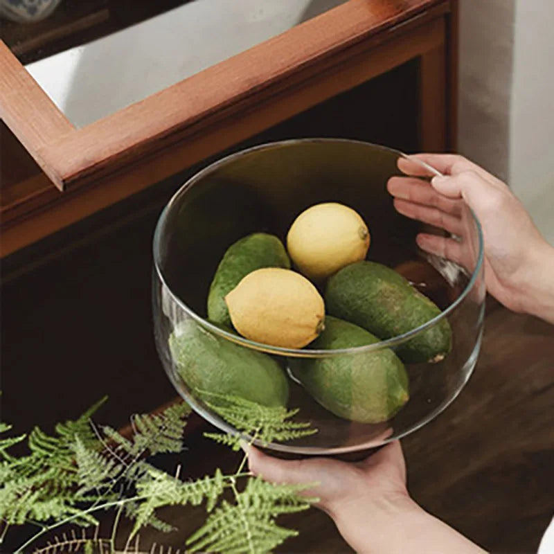 Afralia™ European Glass Fruit Tray with Wooden Base | Elegant Salad Bowl for Home Décor