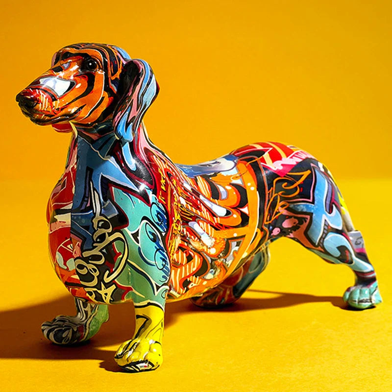 Afralia™ Colorful Dachshund Resin Statue for Home & Office Decor
