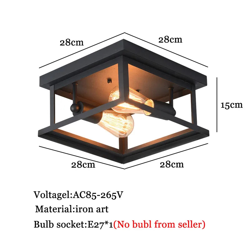 Afralia™ Wrought Iron Square Ceiling Light: Farmhouse Kitchen Dining Room Black Cage Lamp