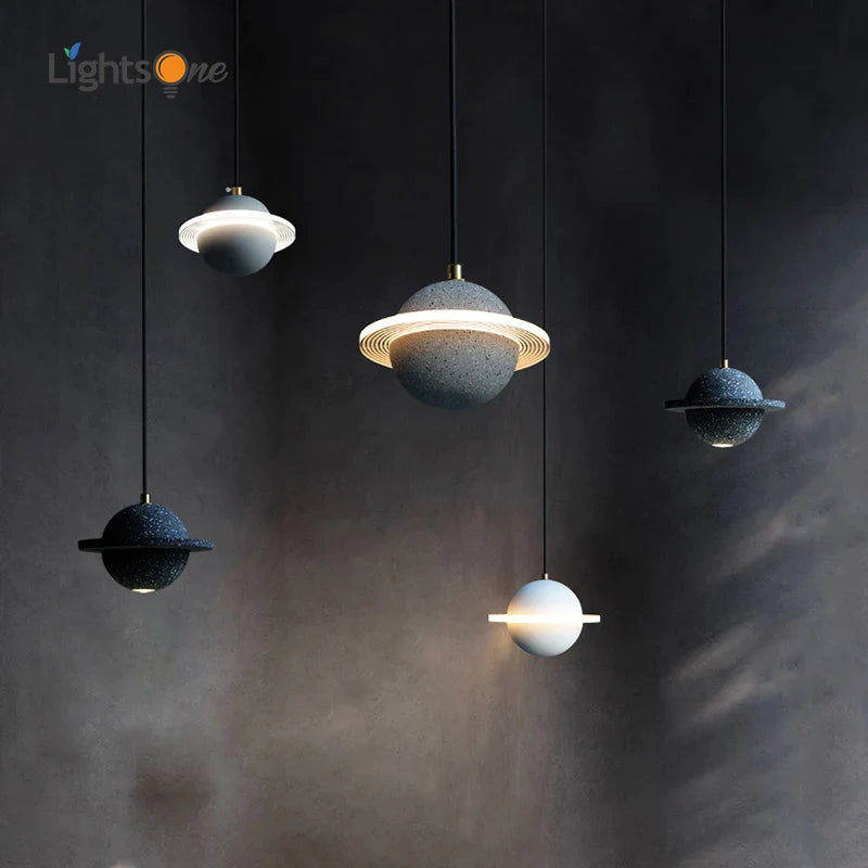 Afralia™ Cement Planet Pendant Light for Bar and Bedside, Creative Personality Single Head Lamp