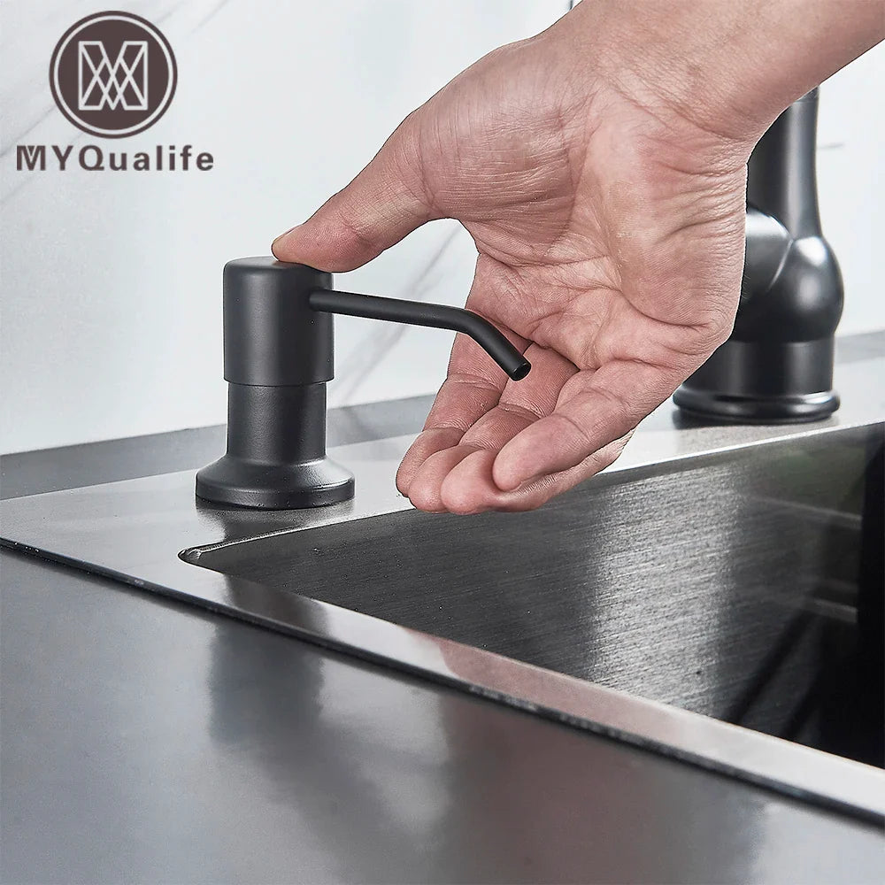 Afralia™ Matte Black Stainless Steel Kitchen Soap Dispenser 250ML - Deck Mount