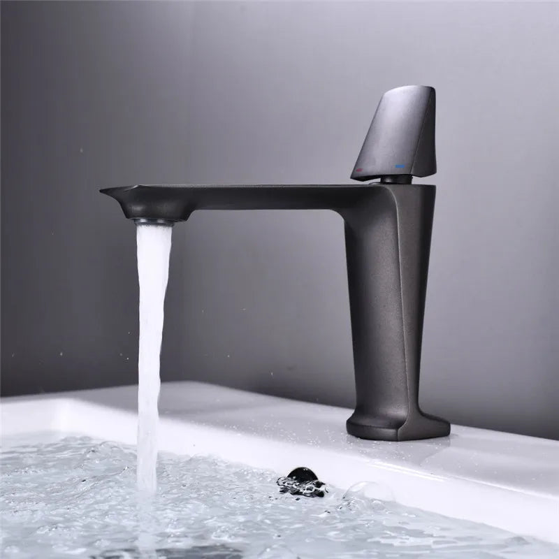 Afralia™ Black Brass Bathroom Sink Faucet Hot Cold Mixer Deck Mounted Water Tap