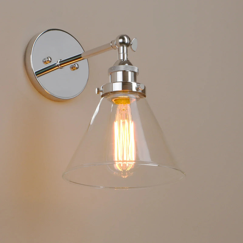 Afralia™ Funnel Glass Shade Wall Sconce Light Fixture - Modern Metal Lamp for Bedroom, Bathroom