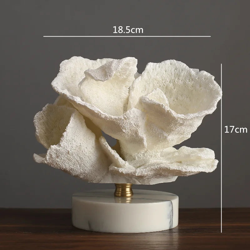 Afralia™ Resin Coral Handicraft on White Marble Base Home Decor Simulation Animal