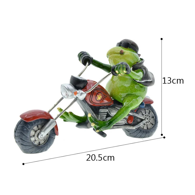 Afralia™ Cool Frog Resin Cowboy on Motorcycle Figurine | Modern Sculpture Desk Ornament