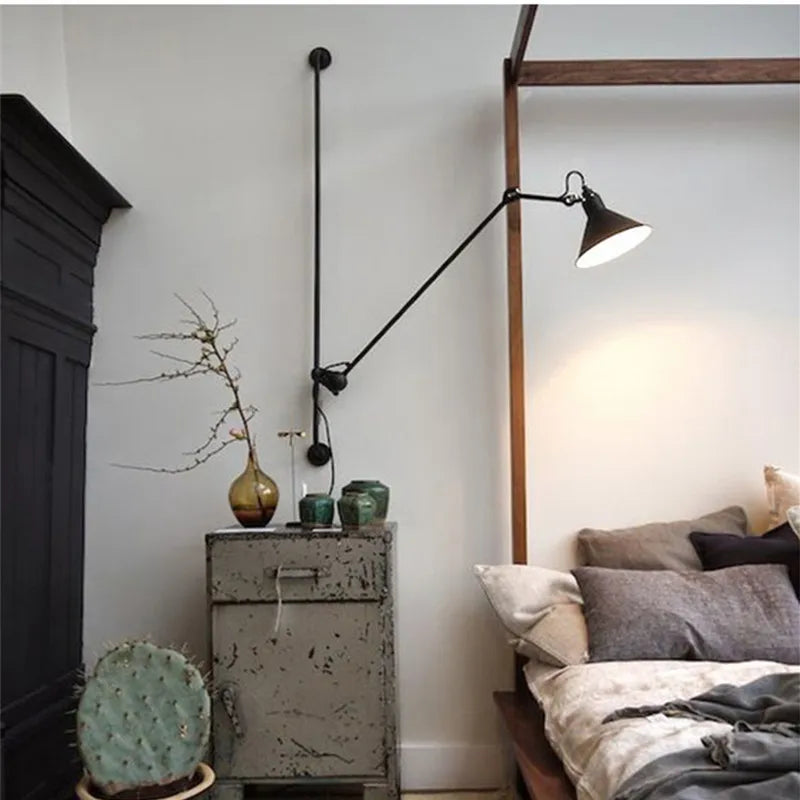 Afralia™ Industrial Iron Swing Arm Wall Lamp for Bedroom, Living Room, Office Decor