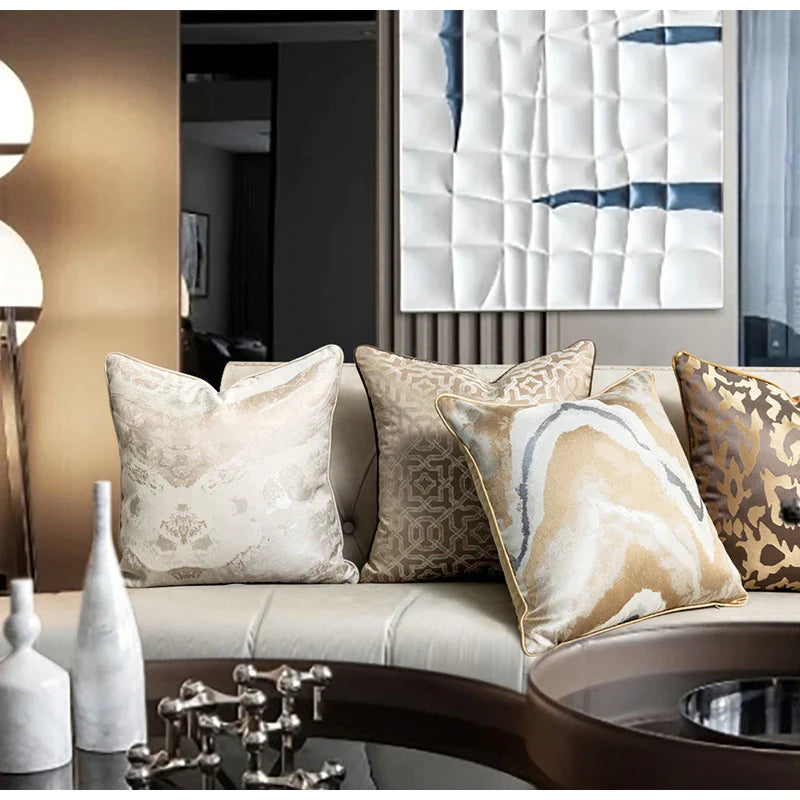 Afralia™ Trop Chic Jacquard Cushion Cover Light Khaki Champagne Chinese Pattern 45x45cm