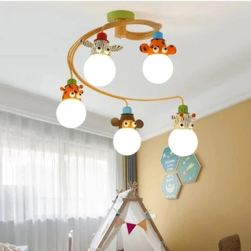 Afralia™ Nordic Kids LED Animal Chandelier for Bedroom Study Room, Iron Resin Lighting