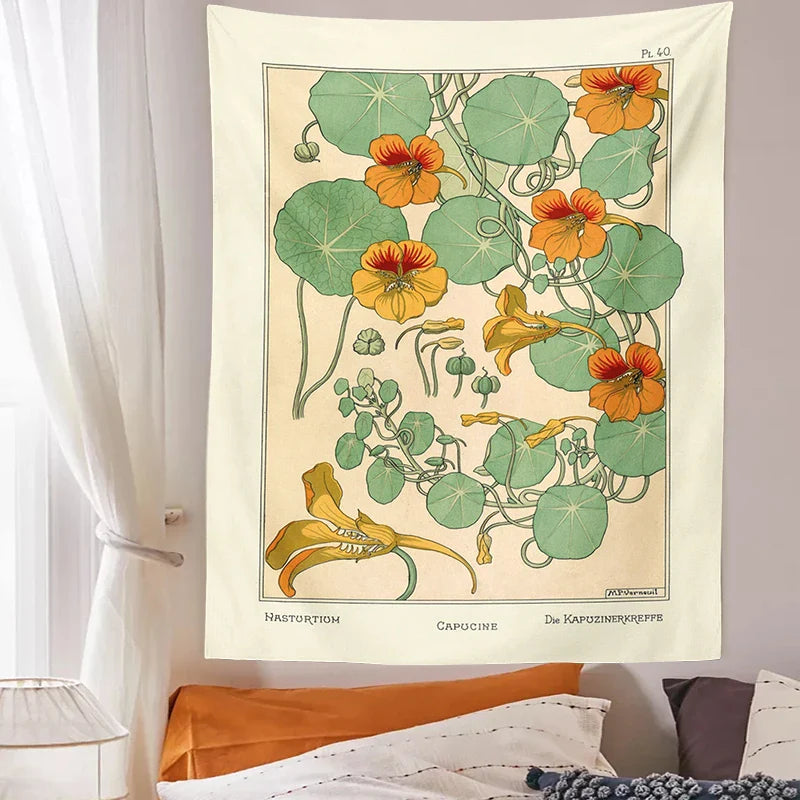 Afralia™ Wildflower Wall Hanging: Vintage Botanical Tapestry - Nasturtium Thistle Retro Design