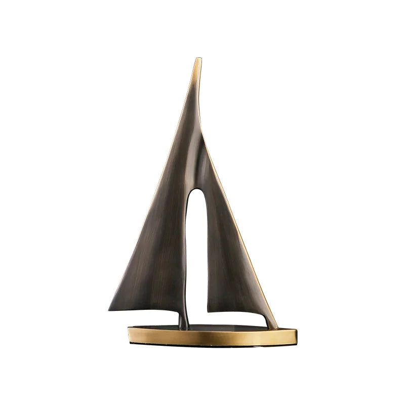 Afralia™ Copper Golden Sailboat Sculpture - Abstract Geometric Metal Home Decor