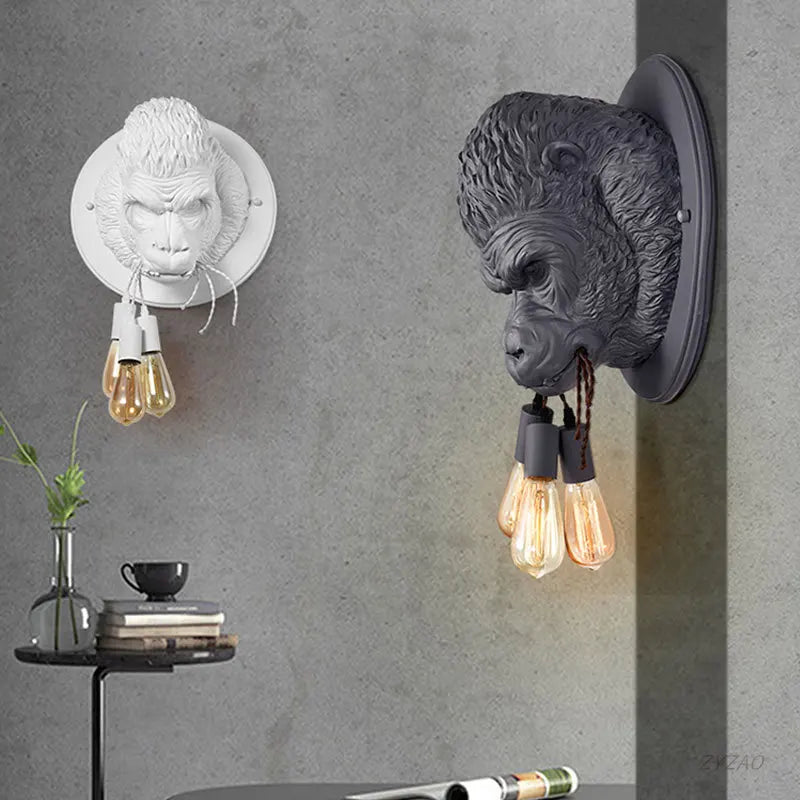 Afralia™ Gorilla Resin Wall Sconce Retro Bedside Lamp Luminaire