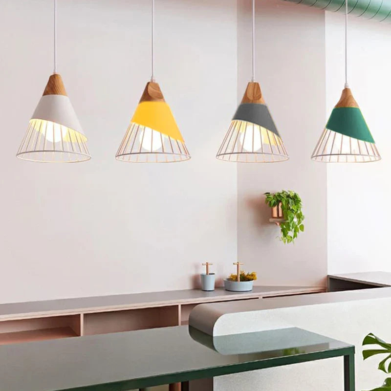 Afralia™ Wood Pendant Lights Colorful Iron Hanging Lamp for Home Kitchen and Dining Room