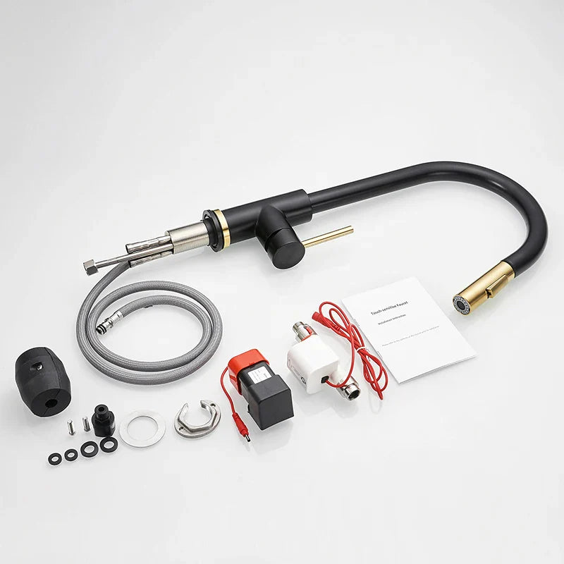 Afralia™ Brushed Gold Smart Sensor Kitchen Faucet, Dual Outlet, Single Handle