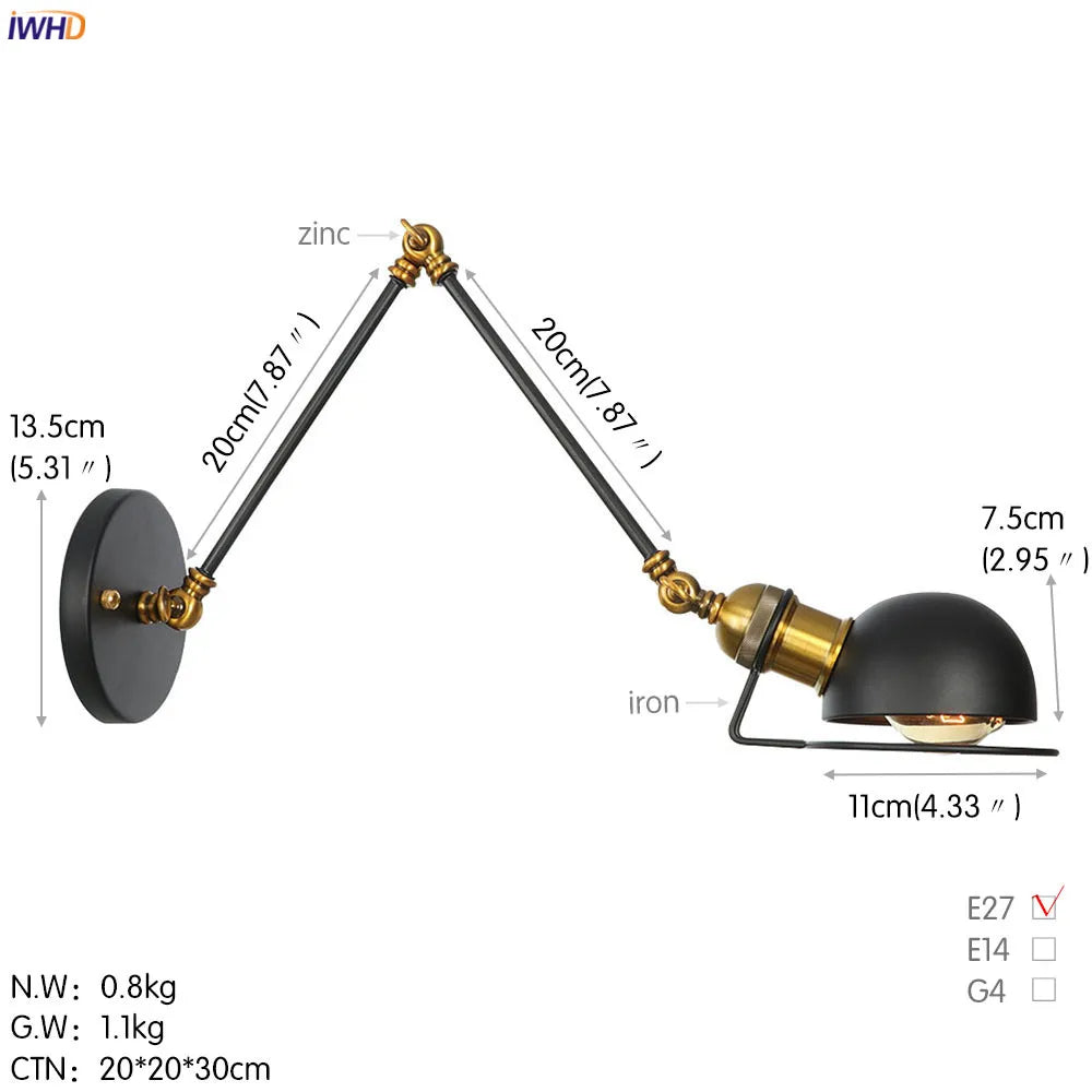 Afralia™ Antique Black Wall Lamp Vintage Industrial Sconce LED Applique Murale