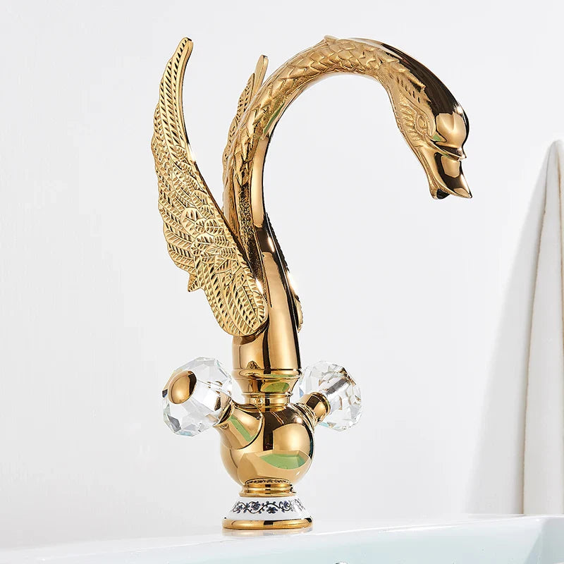 Afralia™ Golden Swan Basin Faucet: Solid Brass, Deck Mount, Dual Handle Mixer Tap