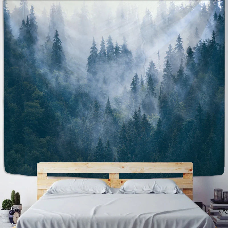 Foggy Forest Tapestry Hippie Mandala Wall Hanging Bedspread Bohemian Art Home Decor by Afralia™