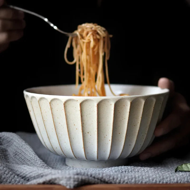 Afralia™ Porcelain Ramen Bowl - Handmade Ceramic Noodle Bowl - Floral Pattern - Eco-Friendly