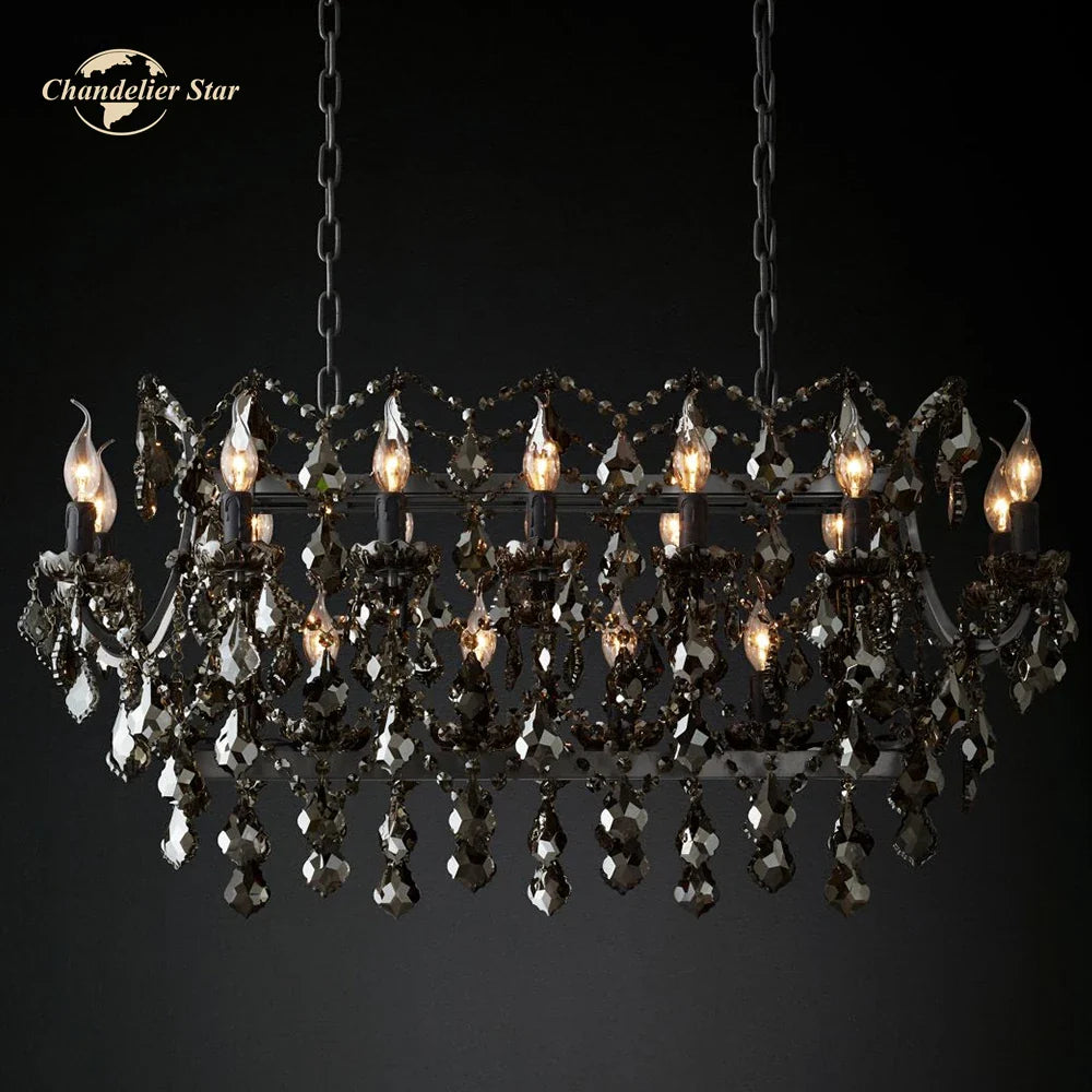 Afralia™ Smoke Crystal Chandelier LED Rectangular for Kitchen Island Dining