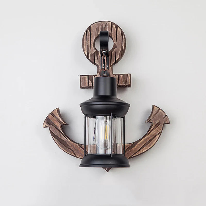 Afralia™ Industrial Vintage Wood Light Wall Lamp Glass Decoration