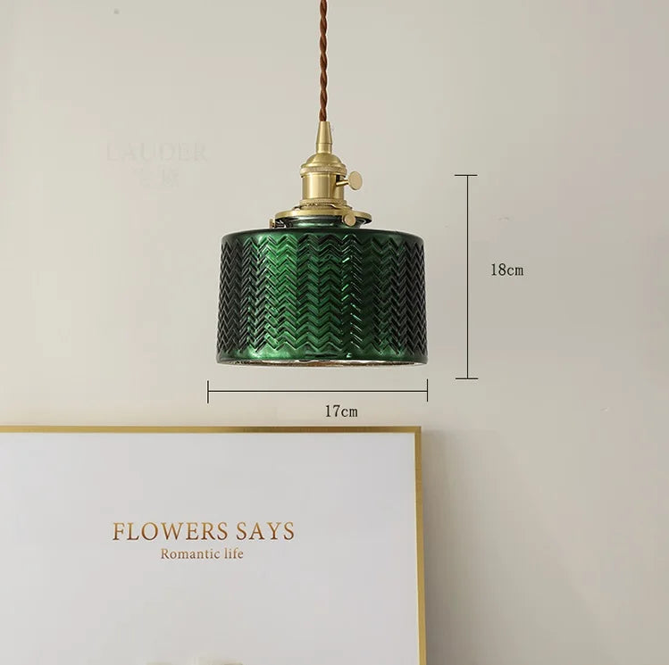 Afralia™ Nordic Green Glass LED Pendant Lights - Vintage Copper Hanging Lamp for Bedroom & Living Room