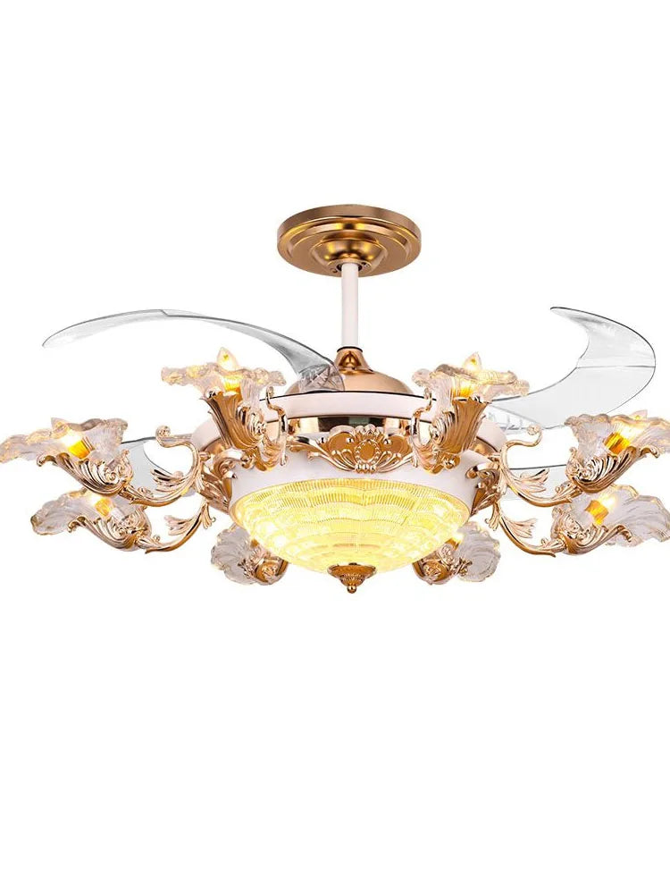 Afralia™ Golden Retro Ceiling Fan Light with Remote Control and 8 Lights