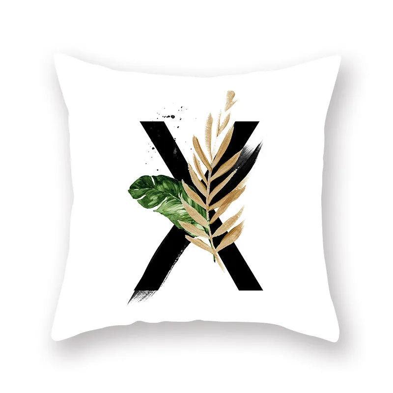 Afralia™ Nordic Plant Alphabet Peach Skin Pillow Cover 45x45cm for Sofa Cushion