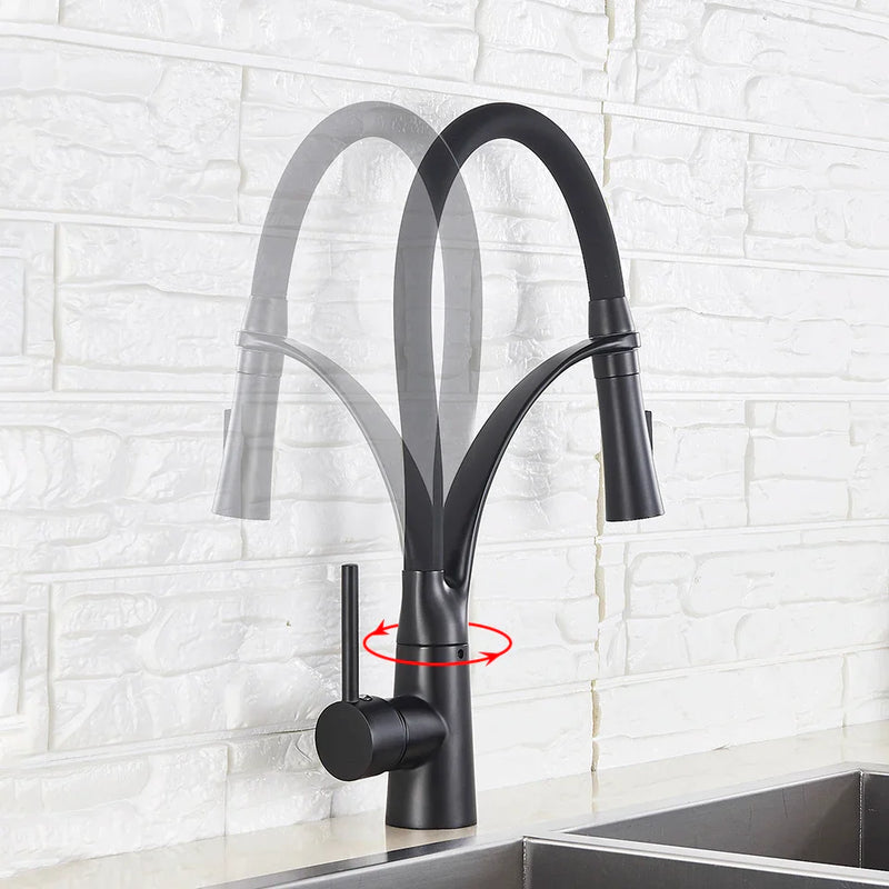 Afralia™ Swivel Pull Down Kitchen Faucet - Deck Mounted Hot Cold Water Mixer Tap