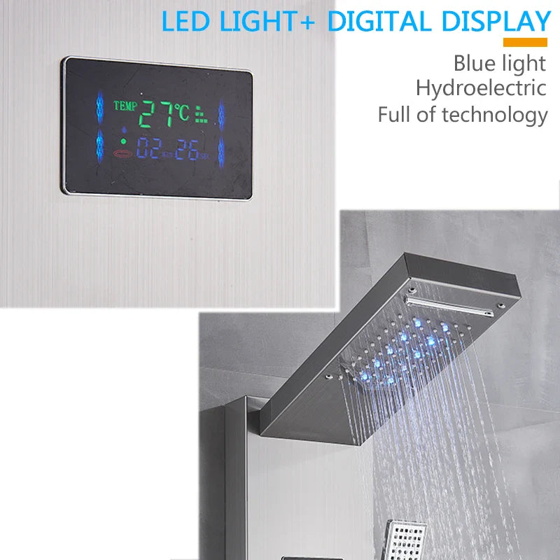 Afralia™ Stainless Steel Shower Panel LED Rain Waterfall Faucet Tower Mixer Tap