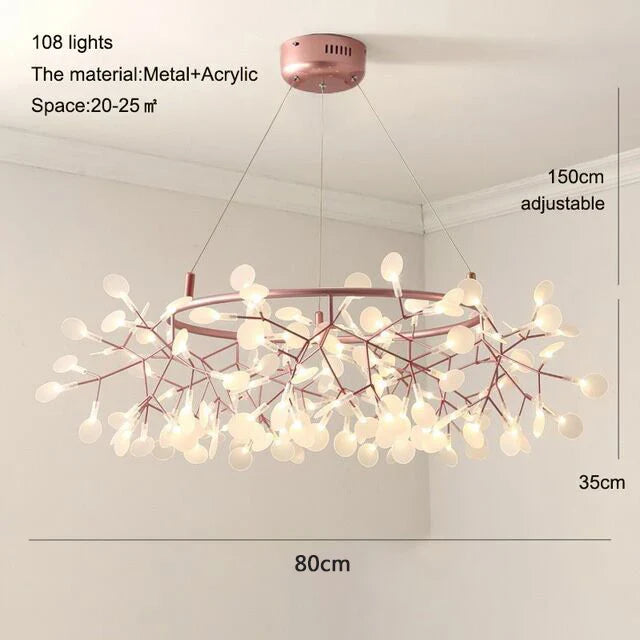 Afralia™ Heracleum Chandeliers: Modern Black/Rose Gold Round Firefly Lamp Branch Design