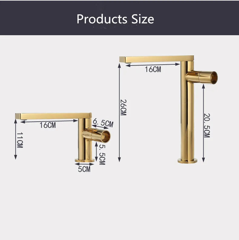 Gold Single Handle Bathroom Faucet by Afralia™ - Brass Basin Mixer Tap for Hot/Cold Water