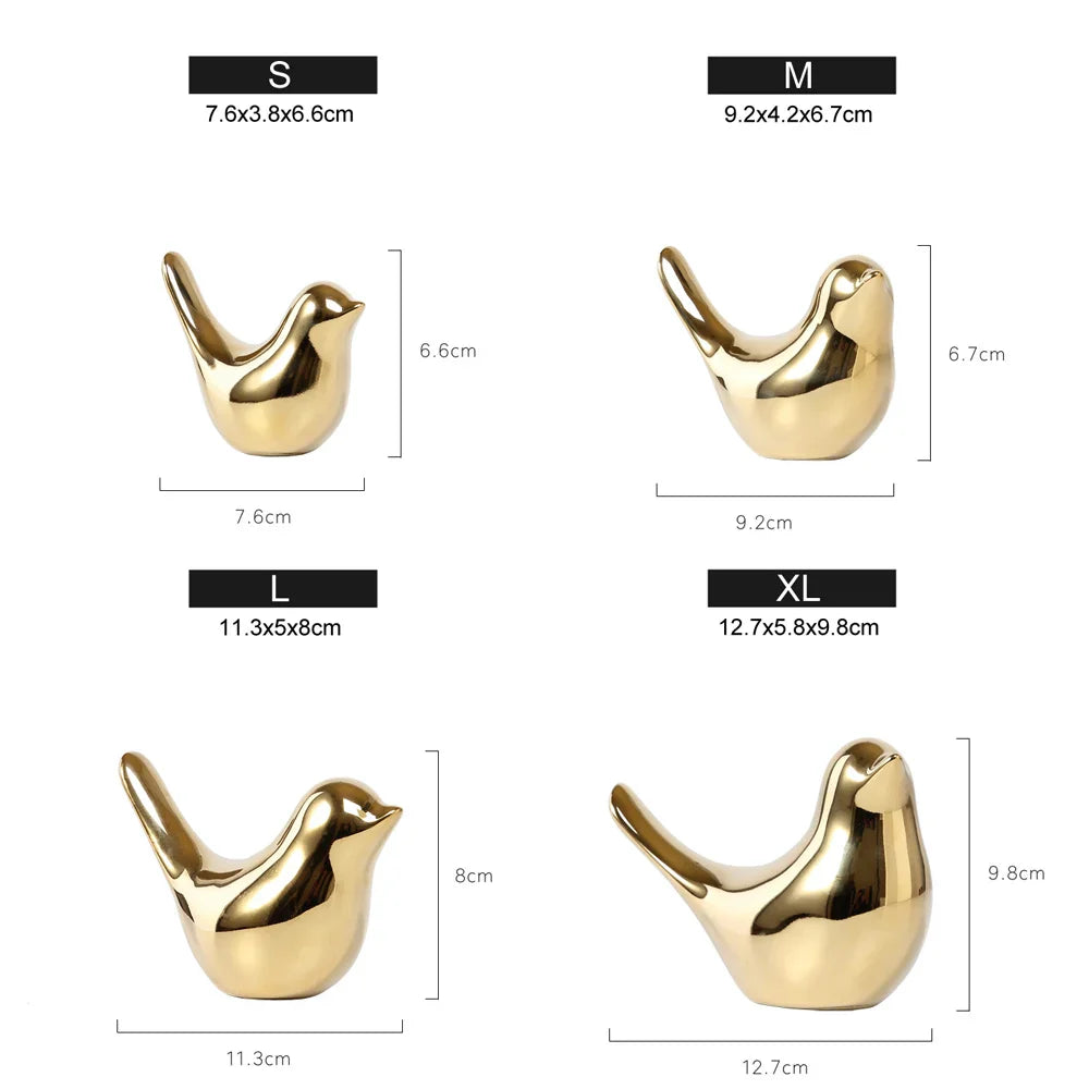 Afralia™ Gold Ceramic Bird Figurines Home Decor - Fashionable Wedding Ornaments