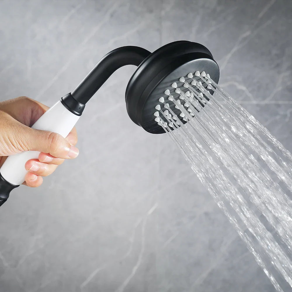 Afralia™ Industrial Black Floor Standing Dual Handle Bathroom Shower Faucet