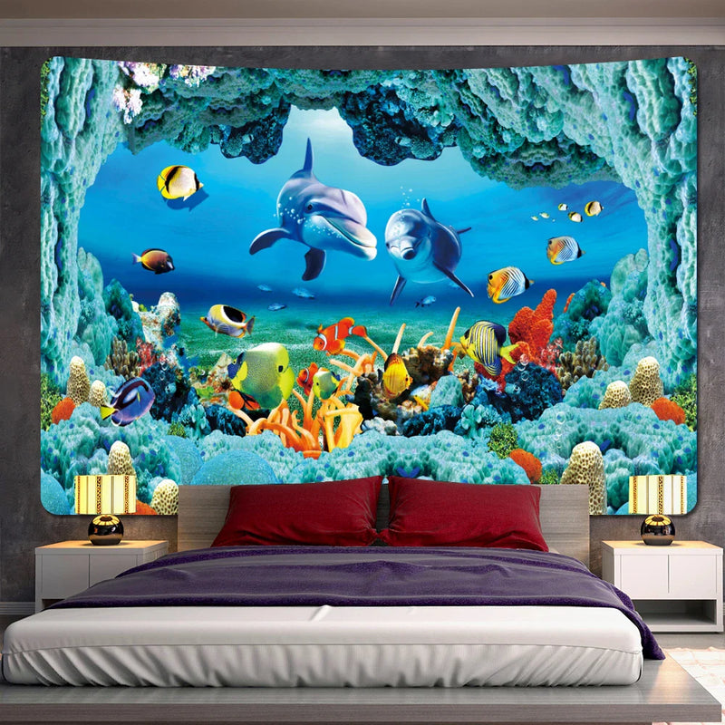 Afralia™ Dolphin Psychedelic Tapestry: Bohemian Underwater Wall Hanging for Home Decoration