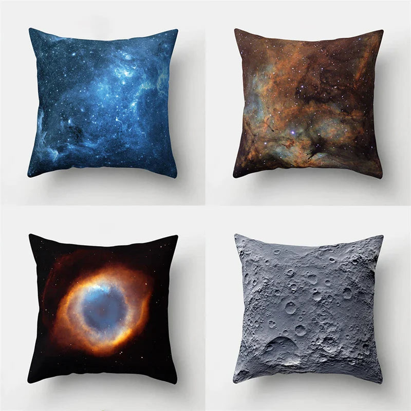 Blue Moon & Star Planet Sky Cushion Cover by Afralia™ - Home Decor Sofa Pillow