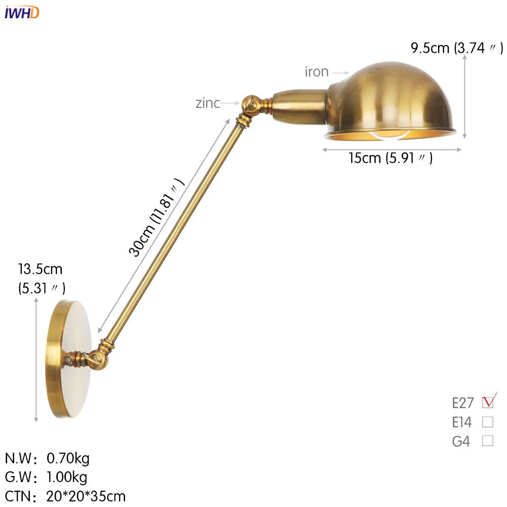 Afralia™ Vintage Industrial Wall Light Swing Arm LED Bedroom Cafe Stair Black